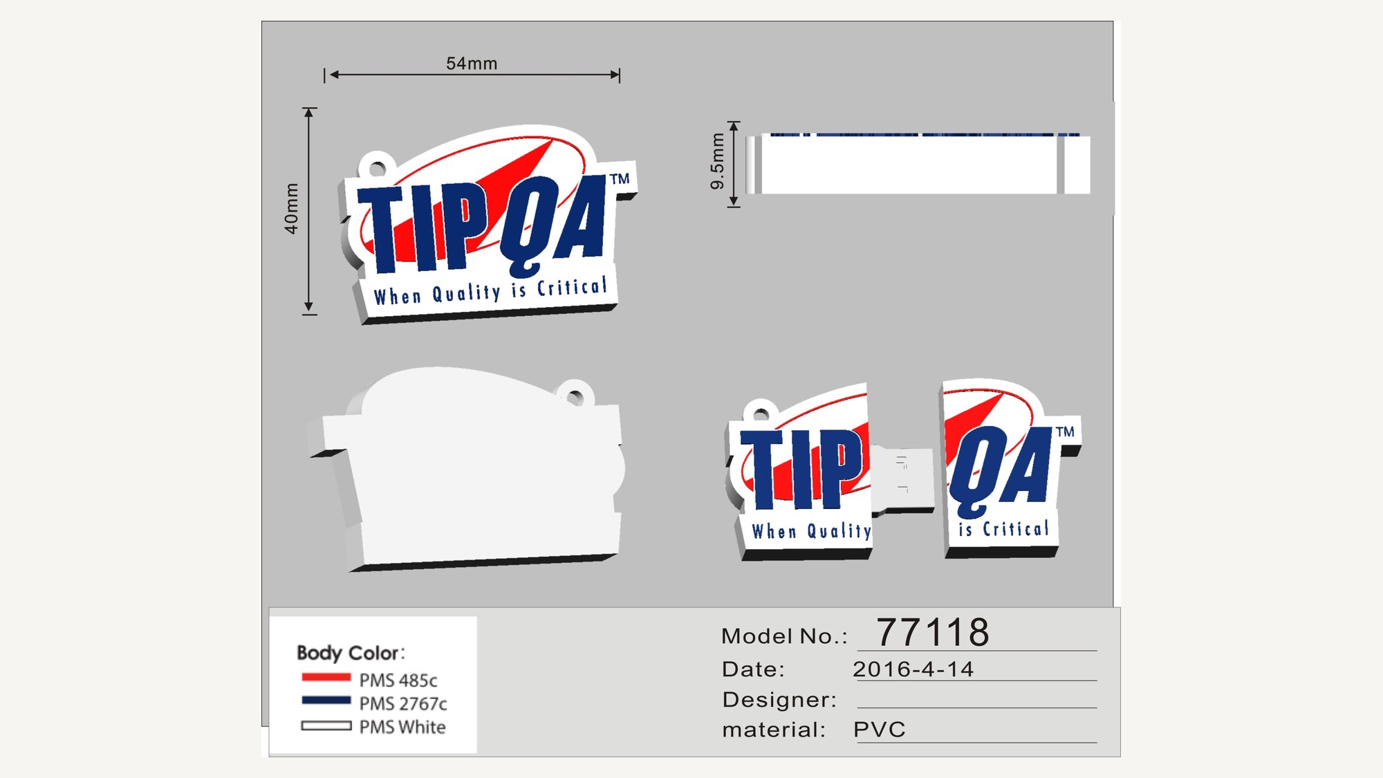 Dimensioned drawing of two moulded PVC tag variants side by side